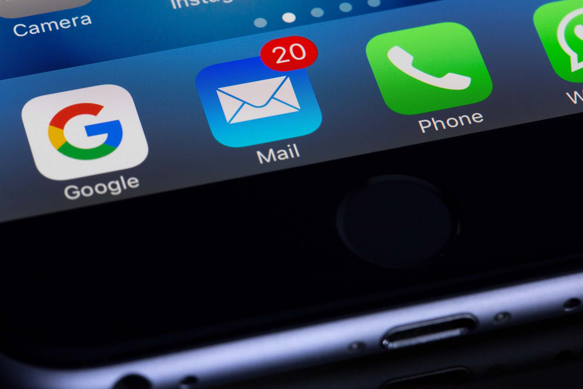  A close-up of the mail app on an iPhone